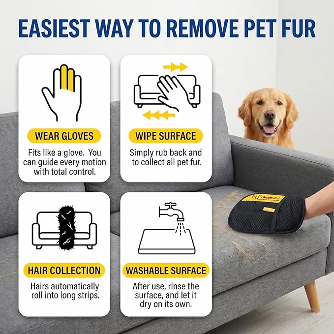 Pet Hair Removal Glove for Cats & Dogs, Upgraded Electrostatic Reusable Pet Hair Remover Tool, Magic Fur Removal Mitt for Laundry, Couch, Carpet, Car Seat, Pet Grooming Gloves