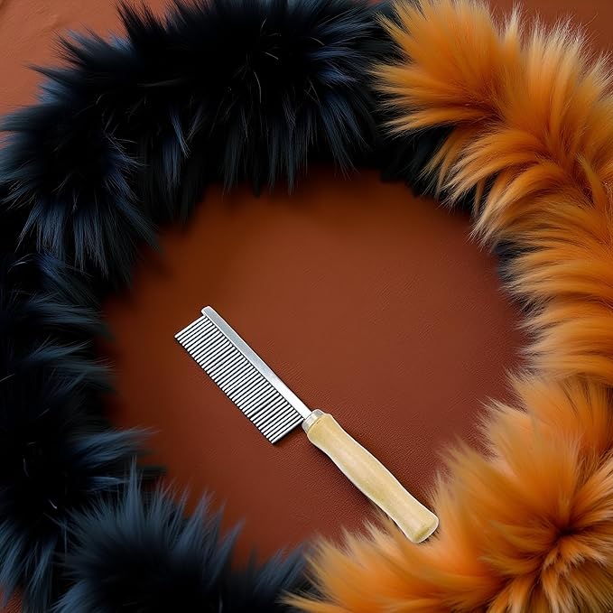 Dreamxue Pet Grooming Comb for Long Haired Cats & Dogs - Stainless Steel Pin Teeth Wooden Handle Fur Hair Brush - Removes & Prevents Matted Fur