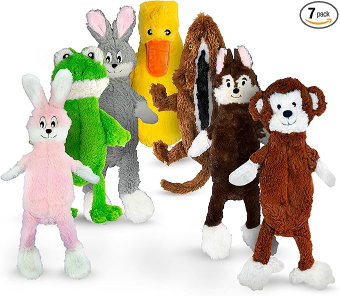FGA MARKETPLACE Pack of 7 Flat NO Stuffing NO Squeak Plush Dog Toys, Funny Style Will Entertain Your Pet for Hours, Recommended for Small and Medium Dog 21 INCH Long