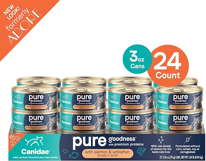 Canidae Pure Adore Premium Wet Cat Food, Salmon & Whitefish in Broth, 2.46 oz. (Case of 24), Grain Free