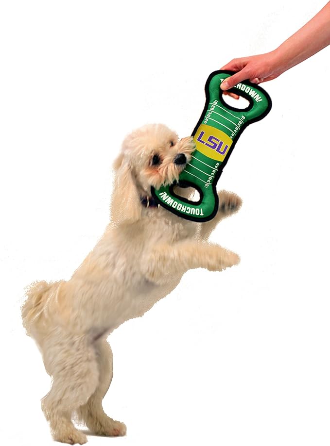 NCAA Football Field Dog Toy with Squeaker. - LSU Tigers - for Tug, Toss, and Fetch. - Tough& Durable PET Toy