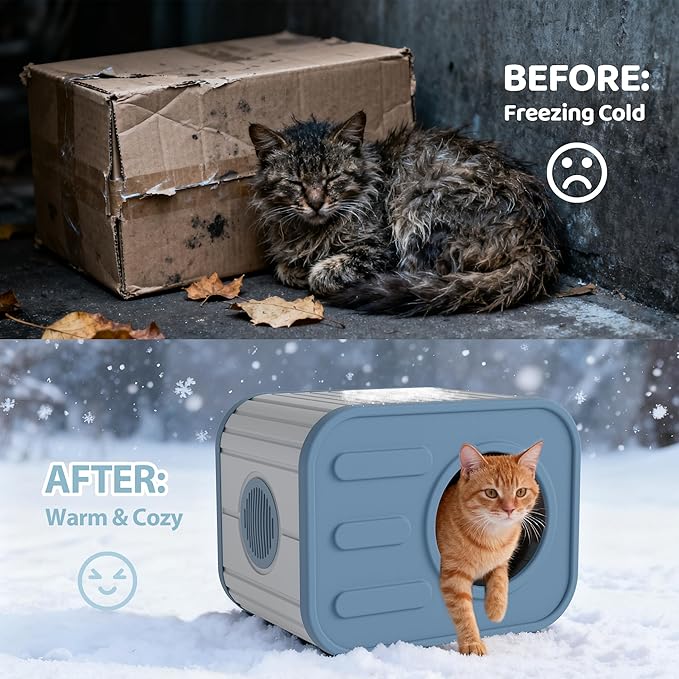 Feral Outdoor Cat House Weatherproof, Insualted Cat Houses for Outdoor Indoor Cats with Camera-Shaped Design, Sturdy Resin Outside Shelter for Cats