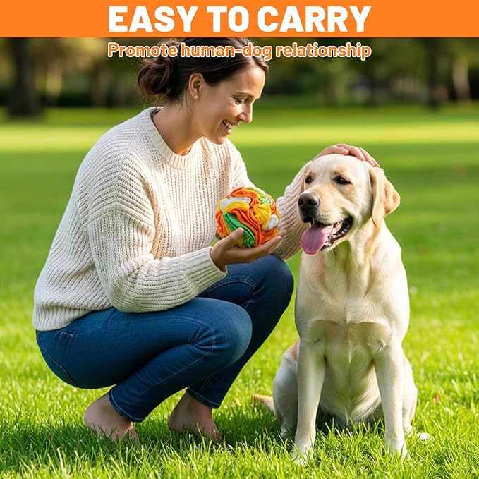 3 Packs Snuffle Ball for Dogs - Sniffle Interactive Treat Ball, Stress Relief, Slow Feeder, Puzzle Toy for Small Medium Dogs Cats, Soft Polar Fleece, Rainbow, Vitality Orange & Ocean Blue, 5.9 Inches