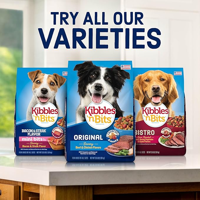 Kibbles 'n Bits Dry Dog Food, Savory Bacon & Steak Flavor for Adult Dogs, 3.5 lb. Bag
