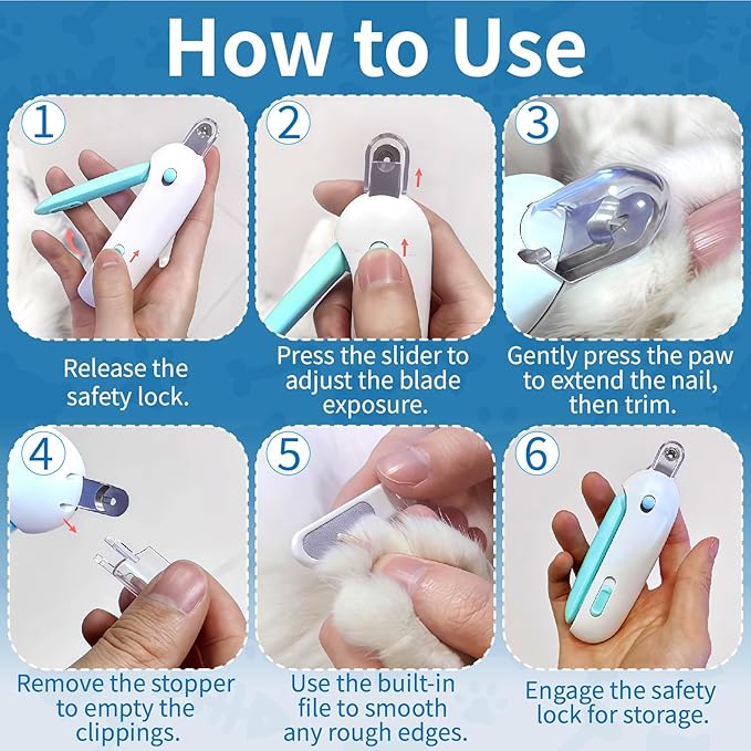 Cat Nail Clipper- Adjustable Trimming Round Hole (1–3.5 mm) Hidden Nail File Anti-Splash Claw Trimmer for Grooming for Kittens,Bunny,Guinea,Pig,Rabbit,Ferret,Bird,Small Pets (Blue)