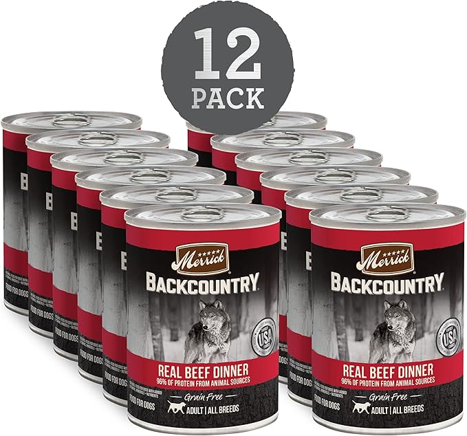 Merrick Backcountry Grain Free Premium Canned Wet Dog Food, Soft And Healthy Recipe, Real Beef Dinner - (Pack of 12) 12.7 oz. Cans
