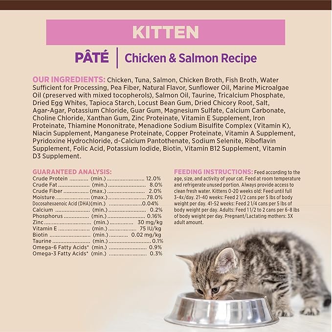 Wellness CORE Pate Kitten Canned Wet Cat Food, Natural, Protein Rich, Grain Free, Chicken and Salmon Recipe, 3 oz, Pack of 12 Cans