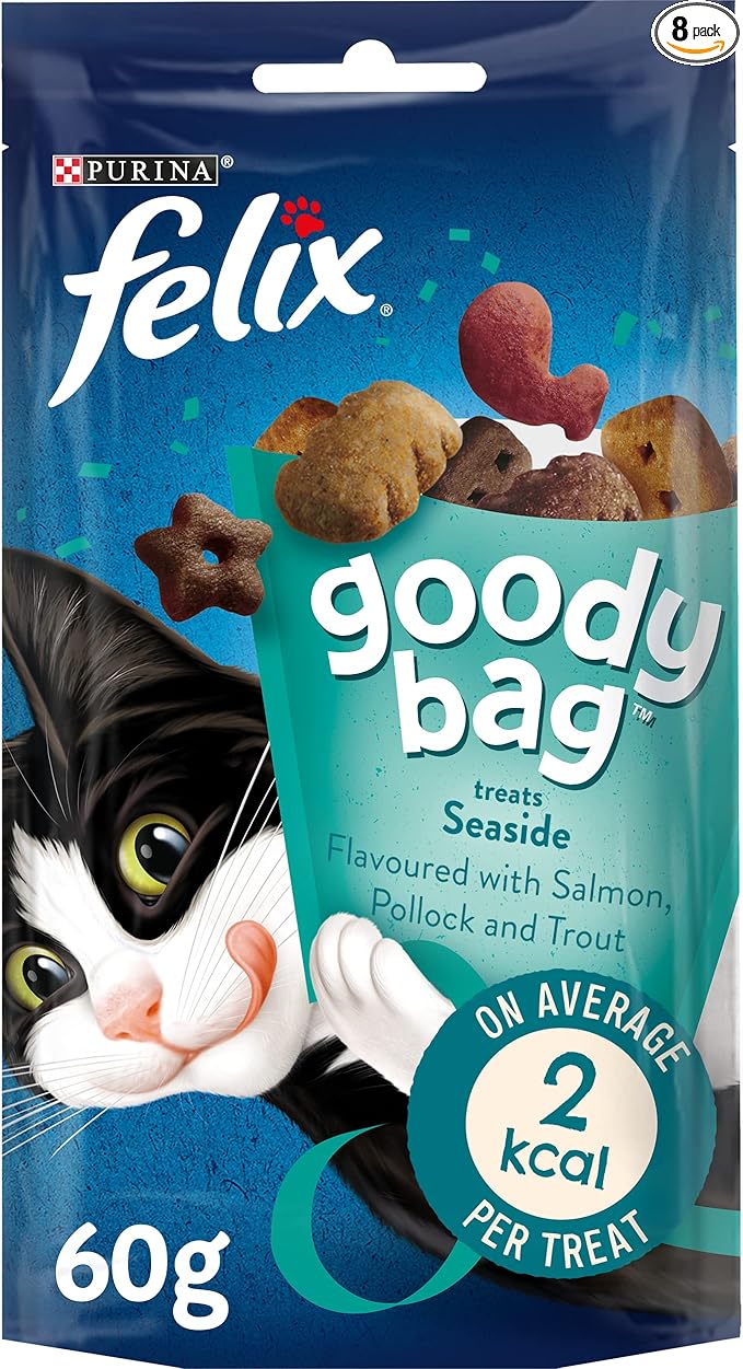 Felix Goody Bag Picnic Mix Adult Cat Treats Seaside Mix, Pack of 8 x 60 g