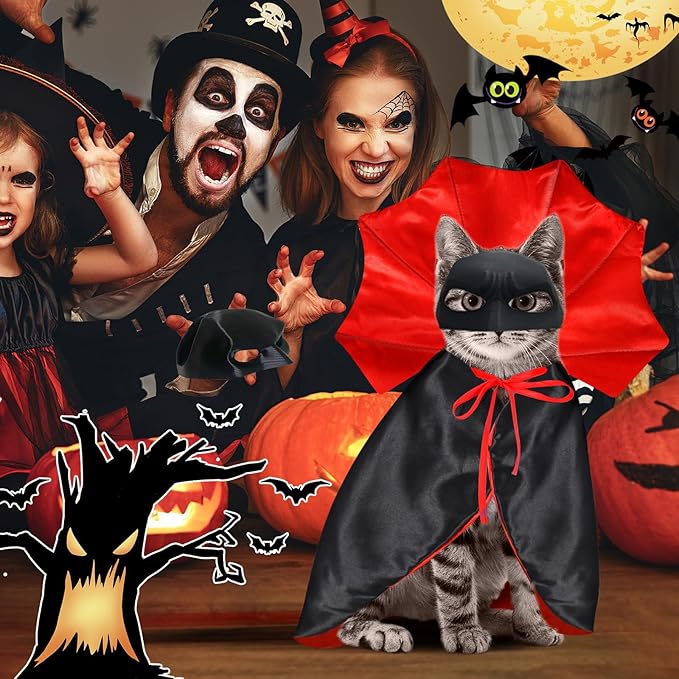 Cat Costumes, Cat Mask Cape Vampire Cats Costume Dog Halloween Vampire Costume Funny Pet Devil Cape Cloak Costumes for Cats Dogs