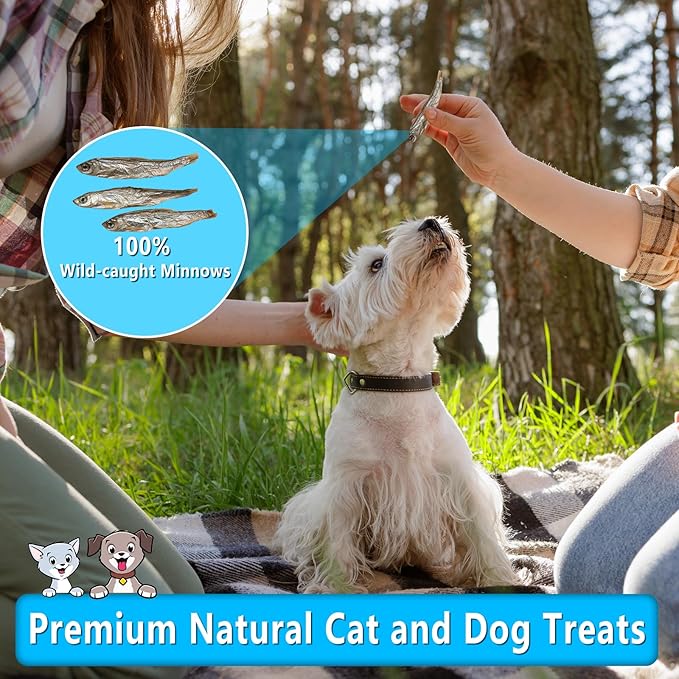 4.5 oz Natural Air-Dried Minnows for Dog and Cat Treats, 100% Natural, High-Protein Cat & Dog Treats, Single-Ingredient Fish Snacks for Training