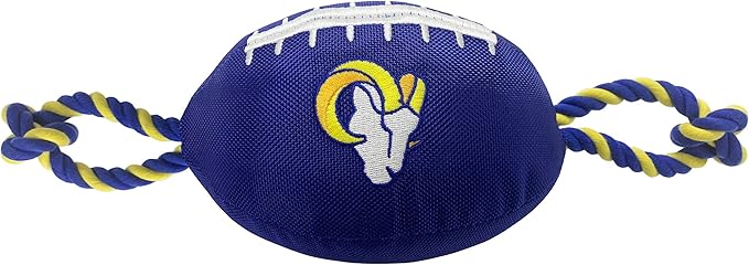 Pets First NFL Los Angeles Rams Football Dog Toy, Tough Quality Nylon Materials, Strong Pull Ropes, Inner Squeaker, NFL Team Color