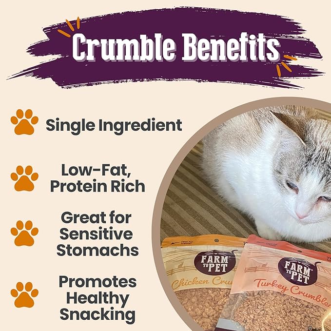 Farm To Pet Cat Treat Crumbles | Single Ingredient Chicken and Turkey, Chicken Snacks - Healthy Treats for Indoor Cats| Kitten Treats - Cat Products (Mix with Wet/Dry Food)