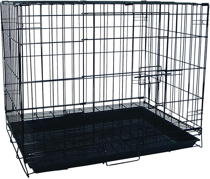 YML 24-Inch Foldable Light Duty Door Dog Crate with WireBottom Grate and Plastic Tray, Black
