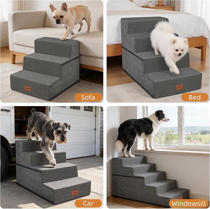 Dog Stairs for Small Dogs, 13.5" H, 3-Step Pet Steps for Couch Sofa and Chair, Non-Slip Balanced Pet Ramp for Medium Cats,Indoor Dog Ladder, Grey