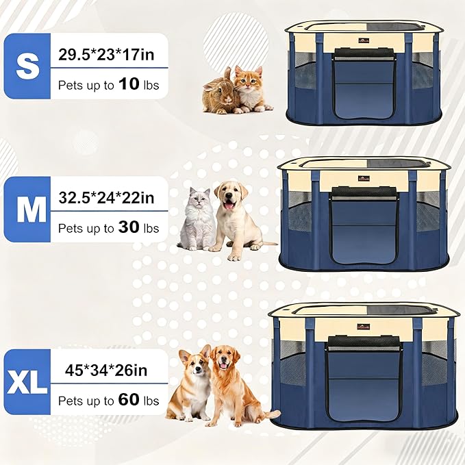 Dog Playpen, Pet Playpen, Foldable Kitten cage Puppy Play Pen, Portable Dog Kennel Tent Crate, Indoor Outdoor Travel Camping Use for Small Animals with Carrying Case (Blue S)