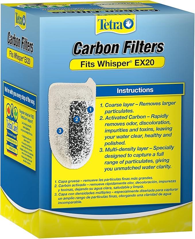 Tetra Whisper EX Carbon Medium Round Filter Cartridges, 8 Count, Fits Whisper EX 20 Fish Tank Filter