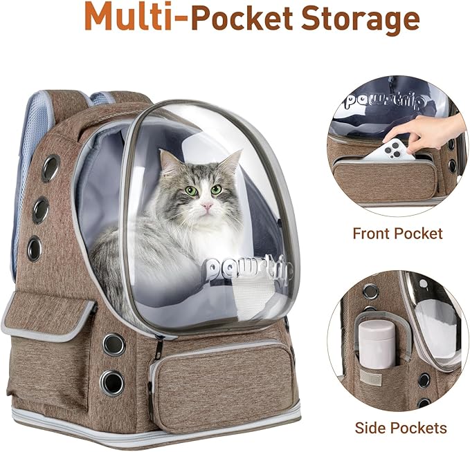 Cat Backpack Carrier with Large Space Bubble Window, Airline Approved Breathable Pet Carrier for Small Dogs Cats up to 15lbs, Foldable for Travel Hiking & Outdoor Use