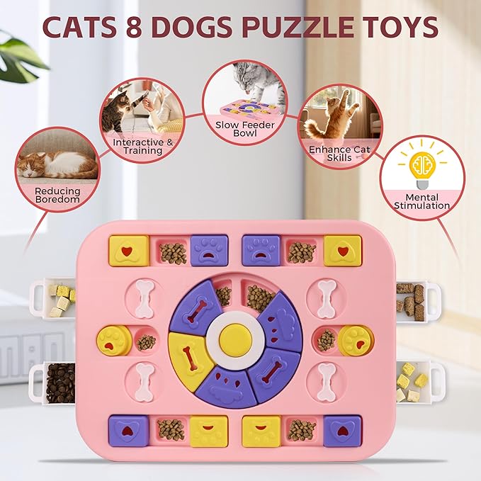 Puzzle Toys for Dogs &Cats,Treat Dispensing Dog Puzzle Toys for IQ Training and Brain Stimulation, Dog Enrichment Toys & Cat Puzzle Toy to Prevent Boredom and Overeating (L-Level4-Pink)