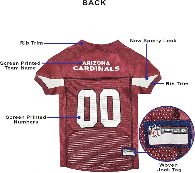 Pets First NFL Arizona Cardinals Dog Jersey, Size Small, Football Shirt Costume for Pet, Dog Sports T-Shirt, NFL Team Clothing for Cats, Licensed Pet Apparel Available in 7 Sizes and 32 Teams