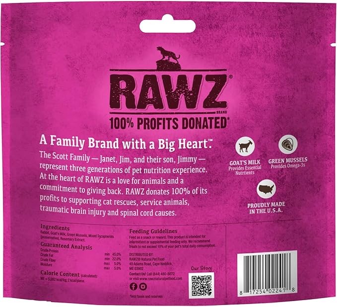 Rawz Raw Freeze Dried Rabbit, Goat's Milk & Green Mussels Crunchy Cat Treats- 1 Ounce Bag