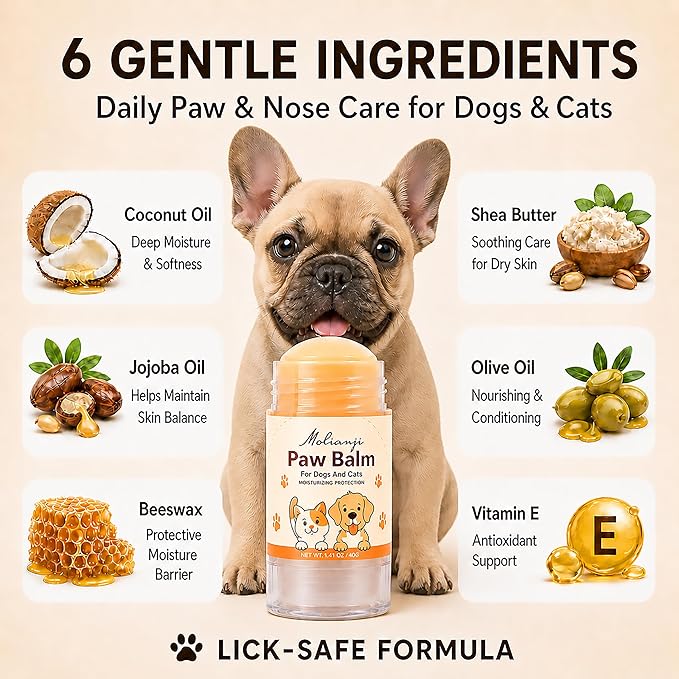 Dog Paw & Nose Balm Stick for Dogs & Cats, 2 Pack 1.41oz/40g, Mess-Free Lick-Safe Paw Wax for Hot Pavement & Winter Salt/Snow, Moisturizes Dry, Cracked Paws & Noses, Beeswax Olive Oil VIT E