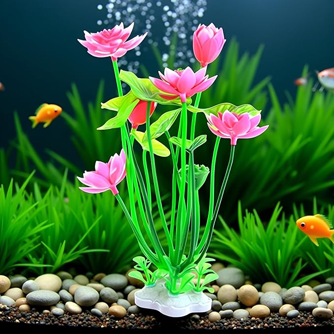 1pc Pink Artificial Water Plants,Plastic Artificial Lotus Fish Tank Ornament,Aquatics Grass Flower Simulation Wedding Favors,Plastic Plants for Party Fish and Aquatic Pets Aquarium Décor