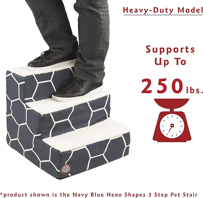 Majestic Pet 3 Step Portable Dog Stairs for Small Dogs to get on Bed Supports 250 lbs or Less – Dog Steps for High Bed with Machine Washable Cover –Pet Stairs for Cats Anderson Check Light Gray