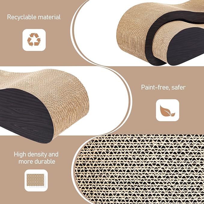 Simple Delxue 2 in 1 Large Cardboard Cat Scratcher Lounger，Cat Scratching Board for Indoor Cats,100% Recyclable&Reversible Horizontal Scratching Pads Prevents Furniture Damage,Brown