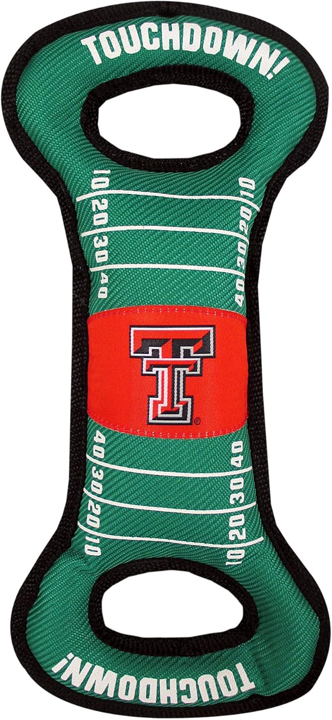 NCAA Football Field Dog Toy with Squeaker. - Texas TECH RED Raiders - for Tug, Toss, and Fetch. - Tough& Durable PET Toy