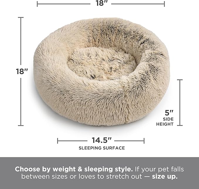 Best Friends by Sheri The Original Calming Donut Dog Bed for Extra-Small Dogs up to 10 lbs, Shag Faux Fur, Taupe, 18" x 18"