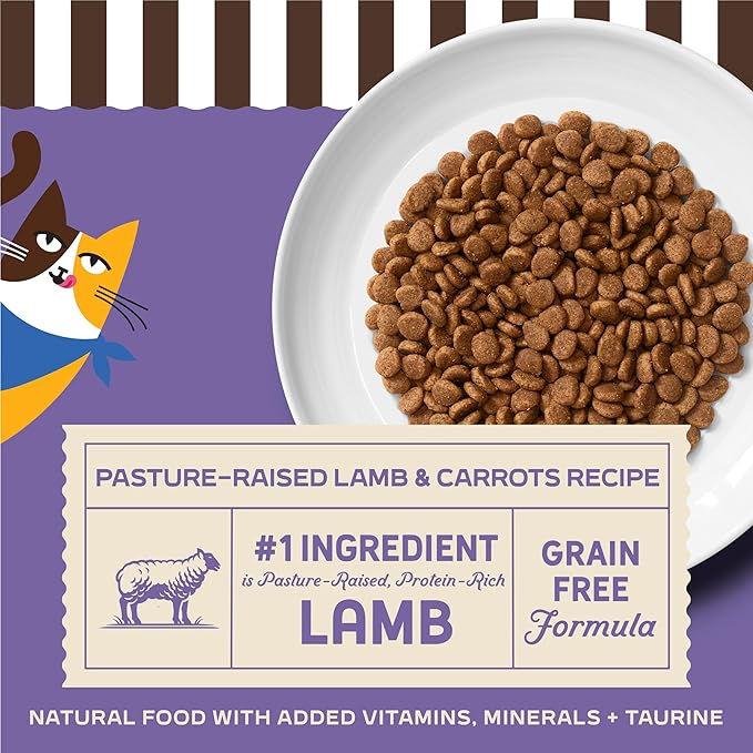 Merrick Purrfect Bistro Grain Free Pasture-Raised Lamb and Carrots Recipe Natural Dry Cat Food for Adult Cats, High Protein, Outdoor or Indoor Cat Food - 4 lb. Bag
