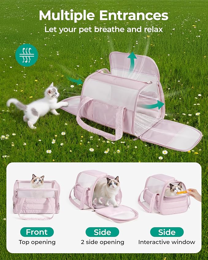 BAGSMART Cat Carrier: Soft-Sided Pet Carrier for Small Medium Cats Dogs Puppy Quilted Collapsible Puffy Travel Bag Up to 20 Lbs Mist Purple