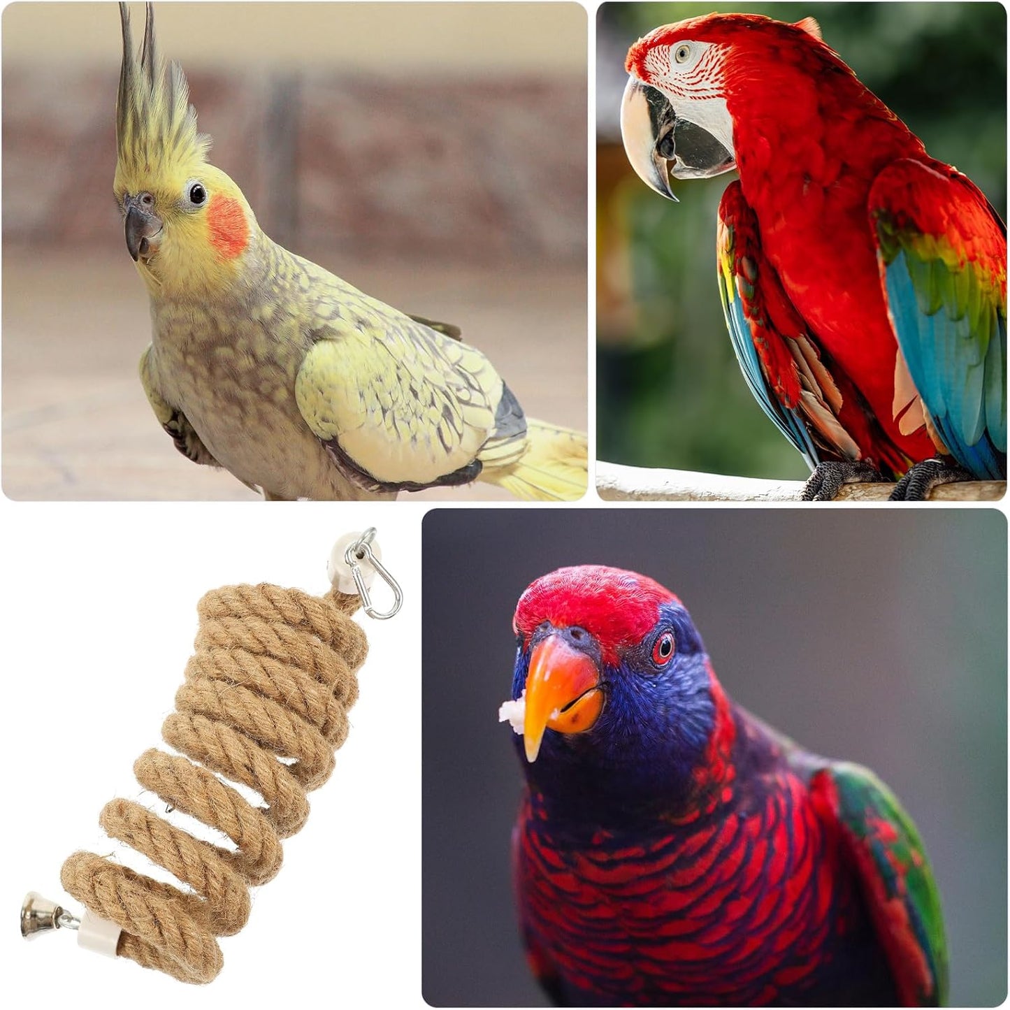 78.6in Bird Spiral Rope Perch Jute Parrot Swing Climbing Standing Toys Chewing Toys Bungee Bird Toys 2m