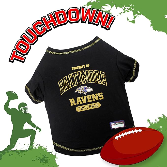 NFL Baltimore Ravens Dog T-Shirt for Pets, Size Medium. Officially Licensed Pet Shirt with Team Logo, Soft Stretchable Comfort Fit Apparel for Dogs & Cats