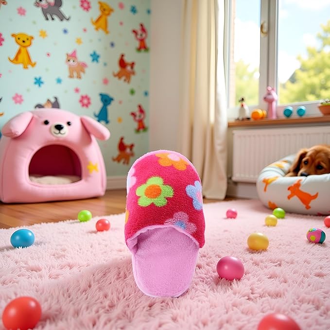 1Pcs Pink Cute Pet Puppy Dog Cat Slipper Shape Plush Chew Play Toy Flip-Flops Squeaky Toys Dog Squeak Toys,Keep Them Busy Durable Teething Shoe Interactive Squeaky Puppy Toy,Small,Pet Products
