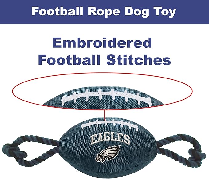 Pets First NFL Philadelphia Eagles Football Dog Toy, Tough Quality Nylon Materials, Strong Pull Ropes, Inner Squeaker, NFL Team Color