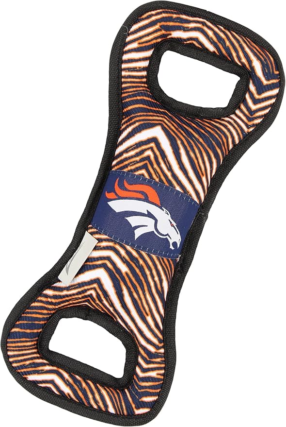 Zubaz NFL Team Logos and Colors Tug Dental Toy with Squeaker for Dogs & Cats, Denver Broncos