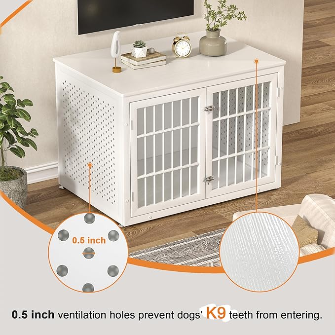 rehomerance 42" Heavy Duty Dog Crate Furniture for Large and Medium Dogs, Enclosed Design Wooden Metal Kennel, Wooden Cage Furniture Indoor, Decorative Dog Kennel End Table