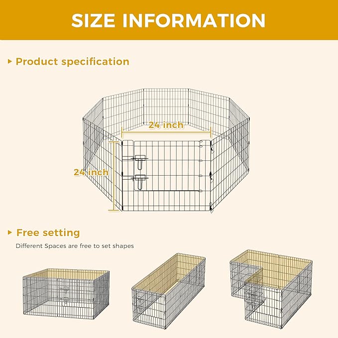 PAWZ Road Dog Playpen Foldable Metal Dog Fence with Door,Outdoor for Yard and Indoor Use Portable Design for RV and Camping- 8 Panels (24" Wide Each), 24 inch Height for Small Dogs Puppy Large Dogs