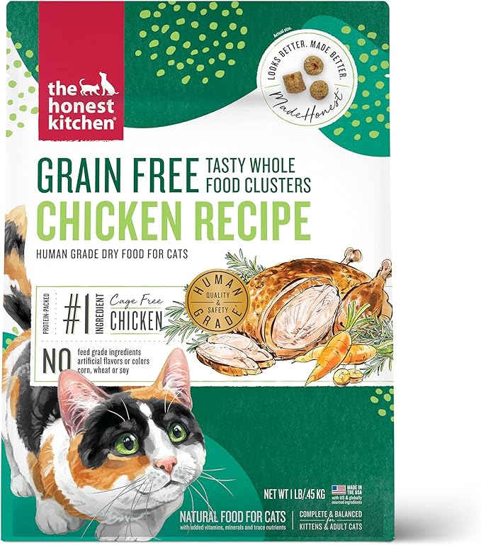 The Honest Kitchen Human Grade Dry Cat Food, Whole Food Clusters Grain Free Dry Cat Food, Chicken 1 lb Trial Pouch
