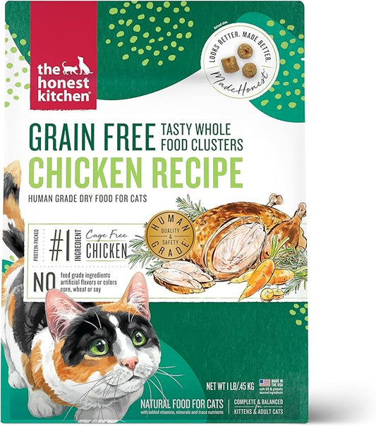 The Honest Kitchen Human Grade Dry Cat Food, Whole Food Clusters Grain Free Dry Cat Food, Chicken 1 lb Trial Pouch