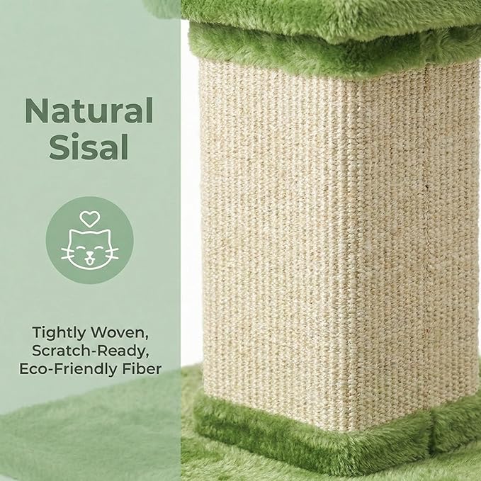 Fansafurn Tall Cat Scratching Post, 32'' Heavy Duty and Thick Scratching Post, Scratching Post for Adult Cats, Thick Sisal Rope with Hanging Ball, Green