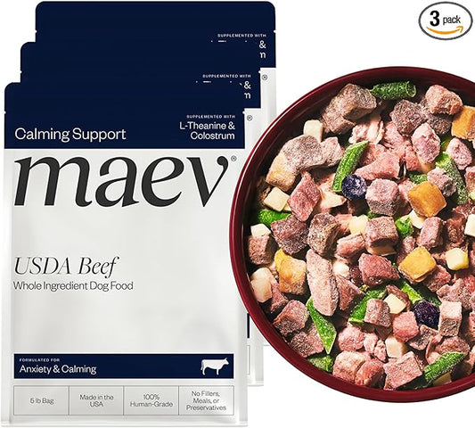 Maev Human-Grade Beef Dog Food, Anxiety & Calming Formula, Whole Ingredient, Gluten-Free, High Protein Puppy & Dog Food, 15 lb