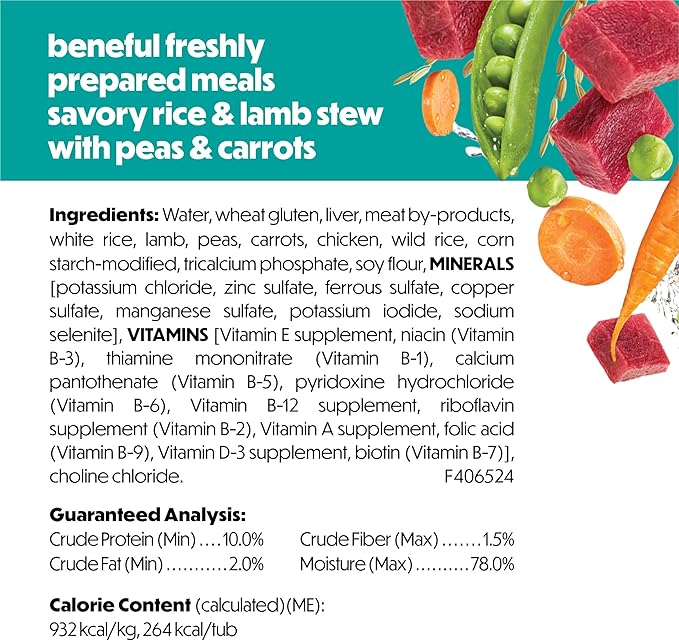 Purina Beneful Dog Food Fresh, High Protein Wet Dog Food, Dog Food Gravy, Lamb Stew with Vegetables - (Pack of 8) 10 oz. Tubs