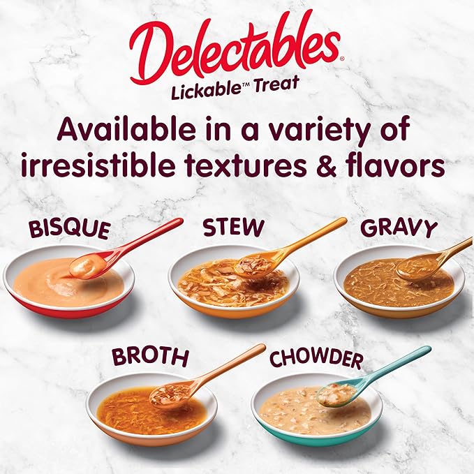 Delectables Lickable Treat Gravy Non-Seafood Wet Cat Treat with Real Chicken, Food Topper, Hydrating, Grain-Free, No Fillers, By-Products, Added Preservatives, 1.4oz Pouch, 12ct
