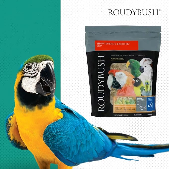 RoudyBush High Energy Breeder Food for Breeding & Weaning Birds - Scientifically Formulated Bird Feed - Bird Food Pellets w/Corn, Wheat, Soy - Nutritious & Healthy Feed for Birds (Nibles, 44oz)