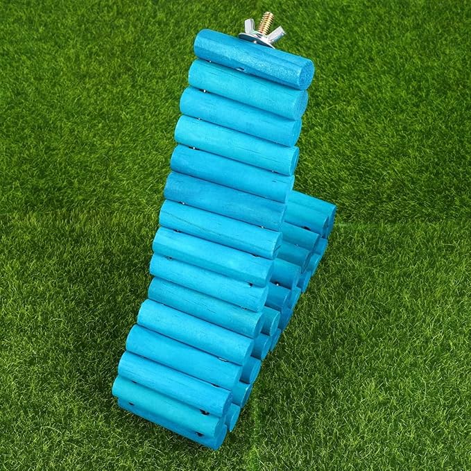Hamster Ladder and Parrot Wooden Climbing Ladder with Round Wood Planks, 6X50Cm Sky-Blue Soft Climb for Small Pets and Birds Cage Accessories