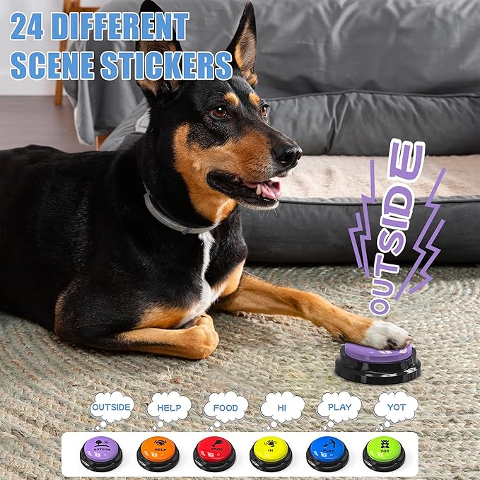 Dog Buttons Talk, 6 Pack Dog Communication Buttons, Recordable Talking Training Buttons for Dogs,30 Seconds Voice Dog Speaking Buttons with Dog Bath Brush Set