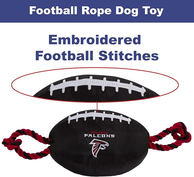Pets First NFL Atlanta Falcons Football Dog Toy, Tough Quality Nylon Materials, Strong Pull Ropes, Inner Squeaker, NFL Team Color