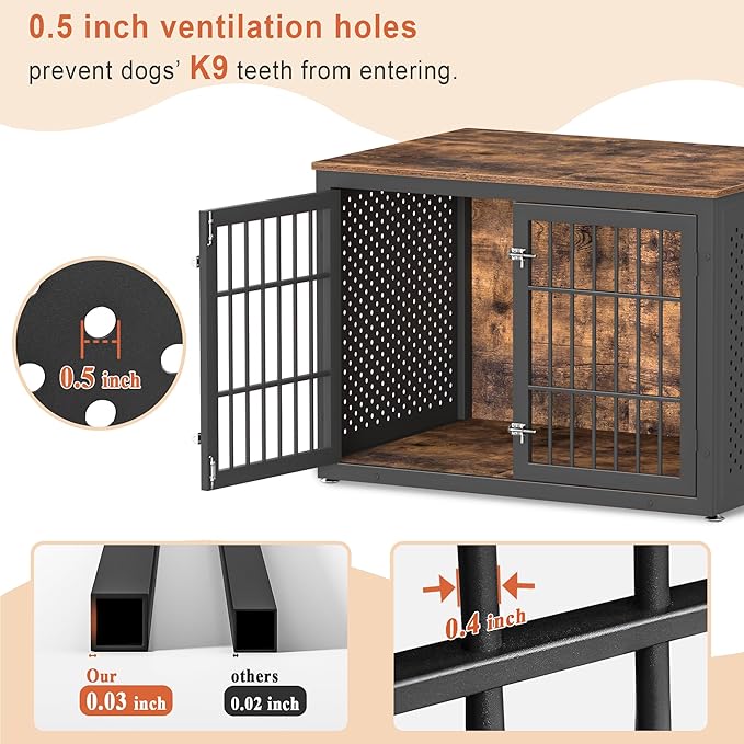 rehomerance 42" Heavy Duty Dog Crate Furniture for Large and Medium Dogs, Enclosed Design Wooden Metal Kennel, Wooden Cage Furniture Indoor, Decorative Dog Kennel End Table